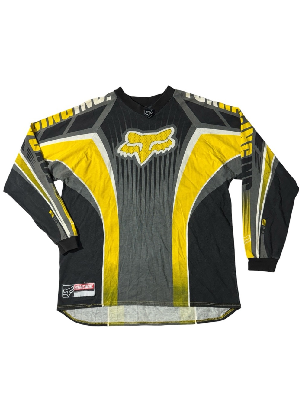VINTAGE Fox racing mens XL yellow grey cotton blend motocross jersey EUC